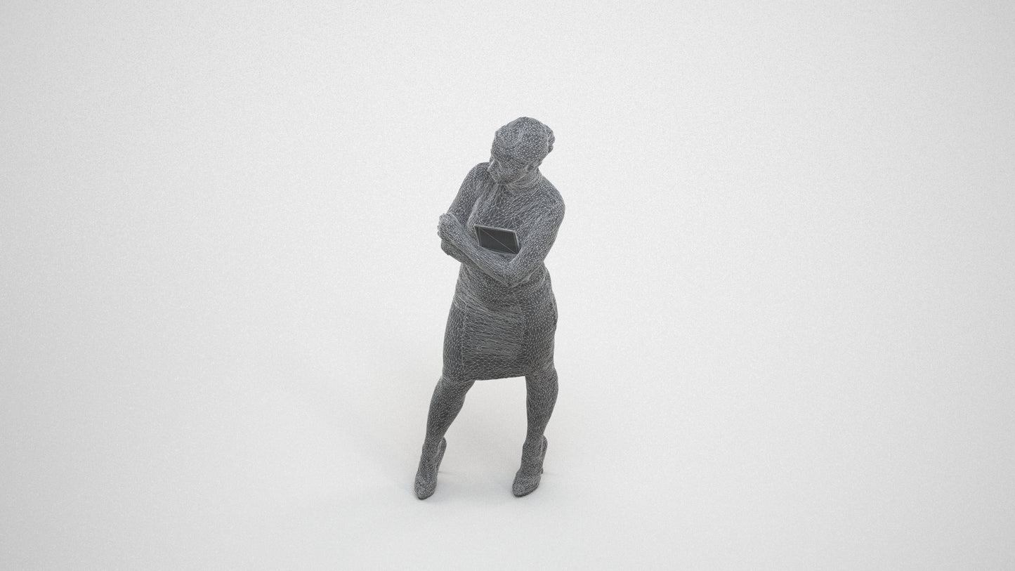 3D people model woman business standing, scanned human for 3ds Max rendering, wireframe three-quarter view