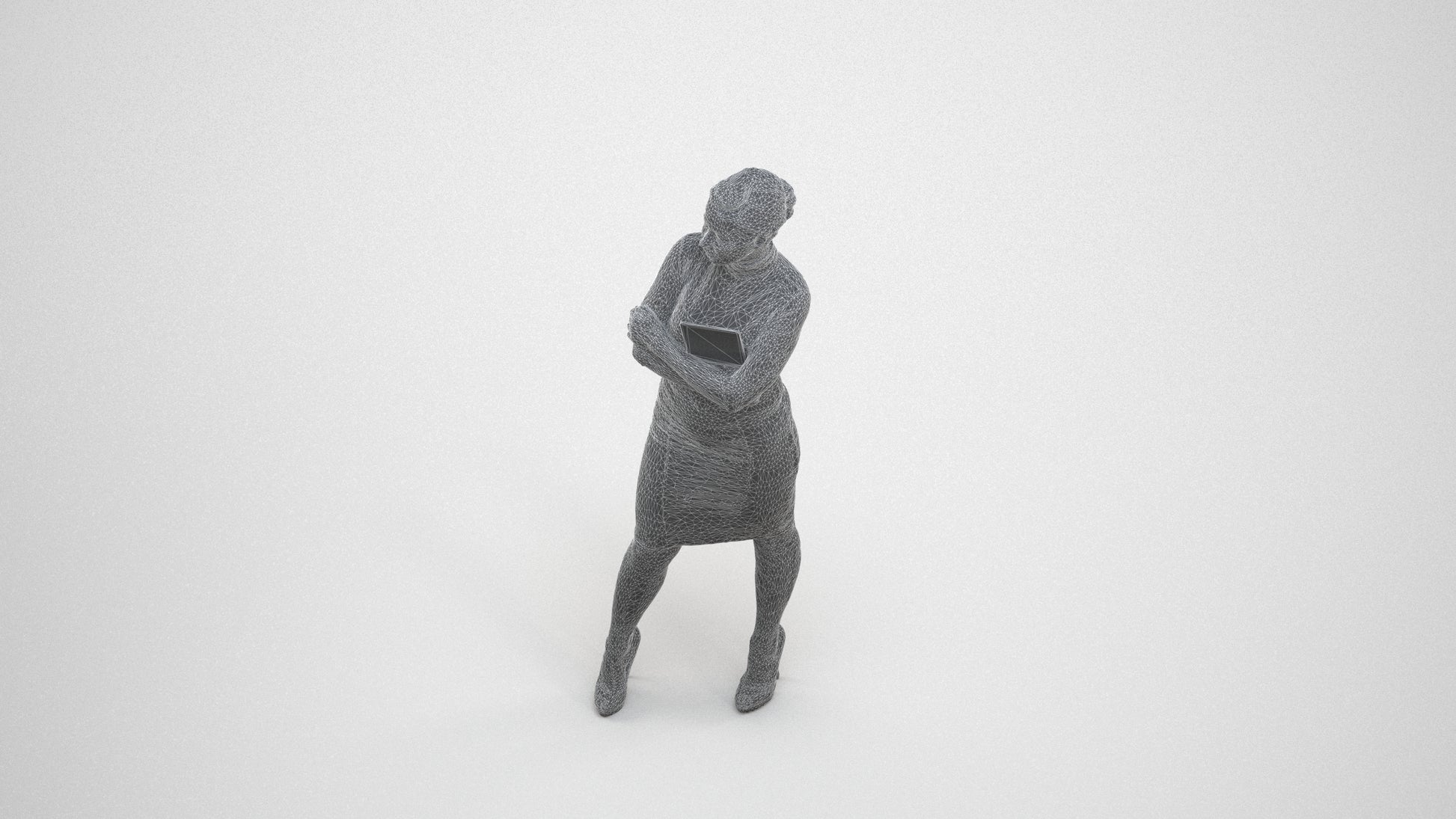 3D people model woman business standing, scanned human for 3ds Max rendering, wireframe three-quarter view
