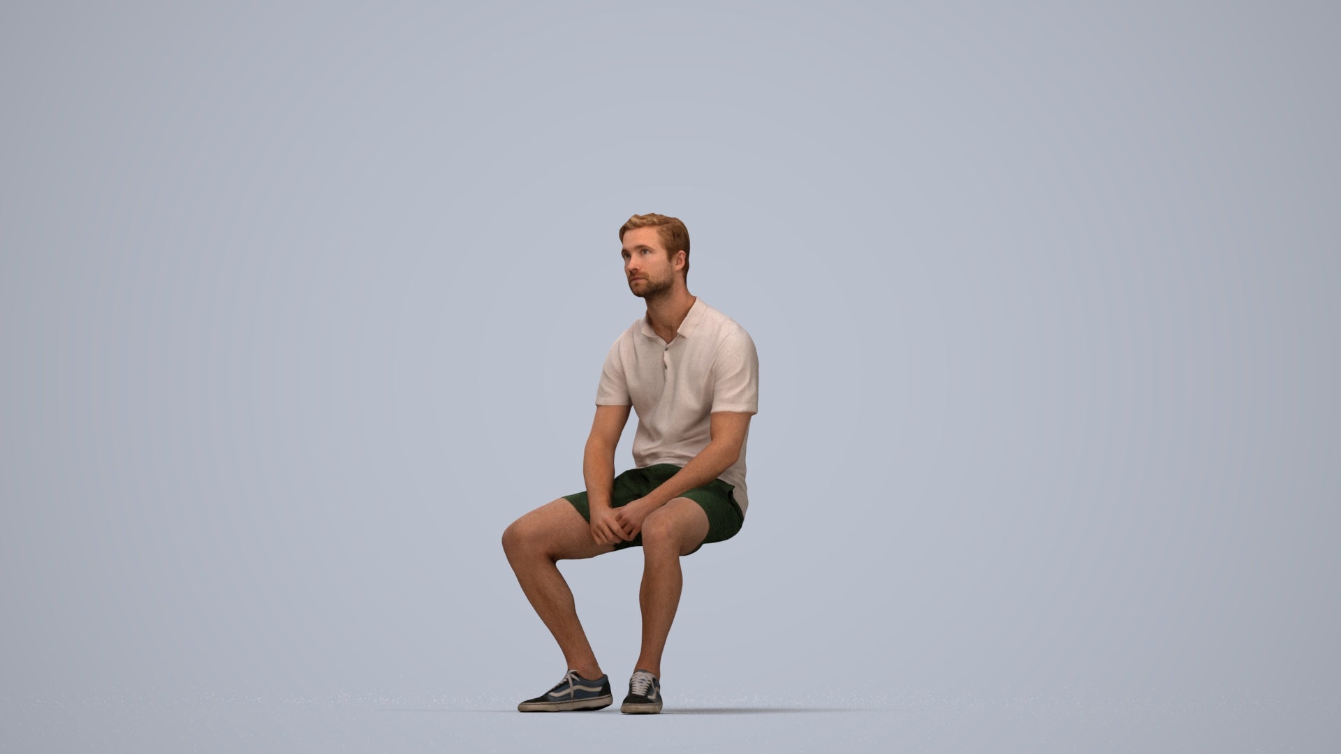 realistic 3D people man casual sitting, render-ready for V-Ray and Corona, FBX OBJ, top-down view render