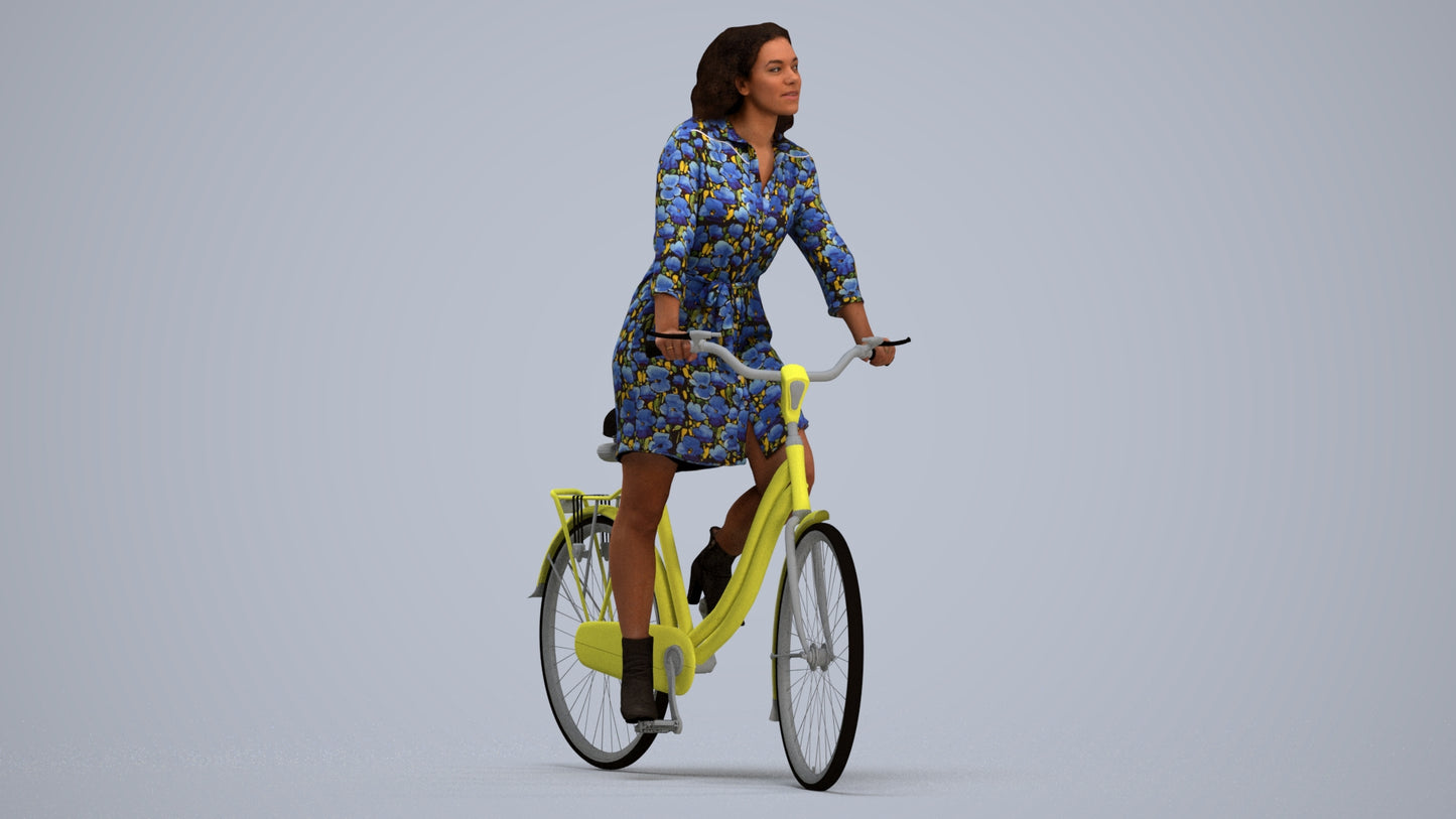 3D people model woman casual cycling, scanned human for 3ds Max rendering, standing pose render