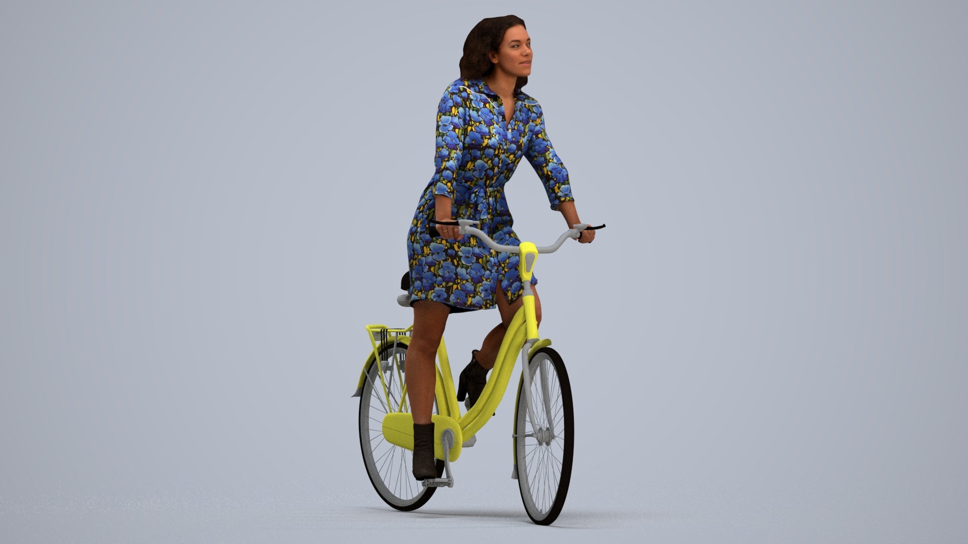 3D people model woman casual cycling, scanned human for 3ds Max rendering, standing pose render