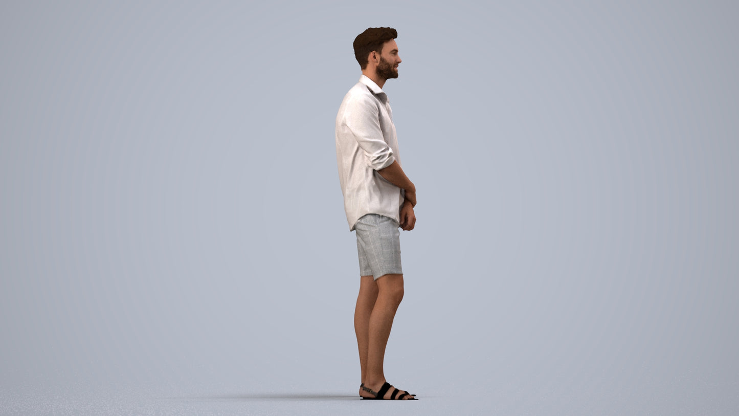 3D scanned man standing casual, photorealistic archviz people for Enscape and SketchUp, side view render