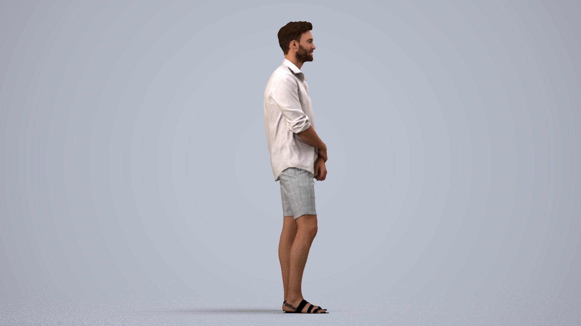 3D scanned man standing casual, photorealistic archviz people for Enscape and SketchUp, side view render