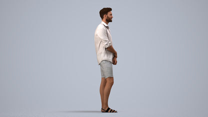 3D scanned man standing casual, photorealistic archviz people for Enscape and SketchUp, side view render