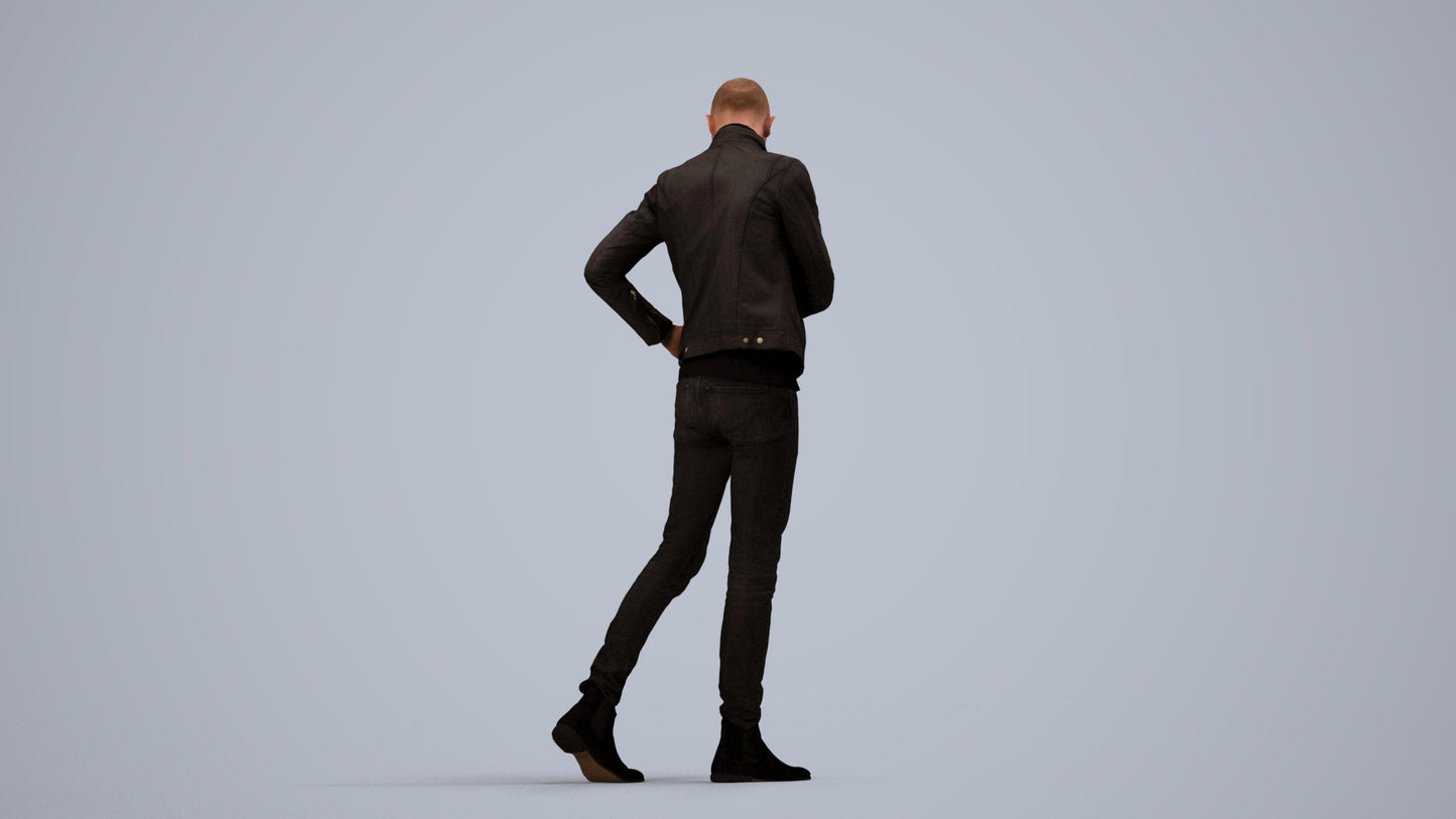 3D scanned man walking casual, photorealistic archviz people for Enscape and SketchUp, side view render