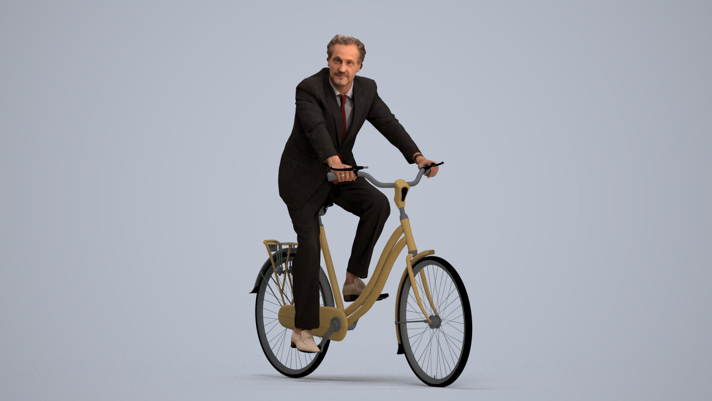 realistic 3D people man business cycling, render-ready for V-Ray and Corona, FBX OBJ, standing pose render