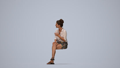 realistic 3D human woman business sitting, archviz people FBX OBJ for Blender, top-down view render