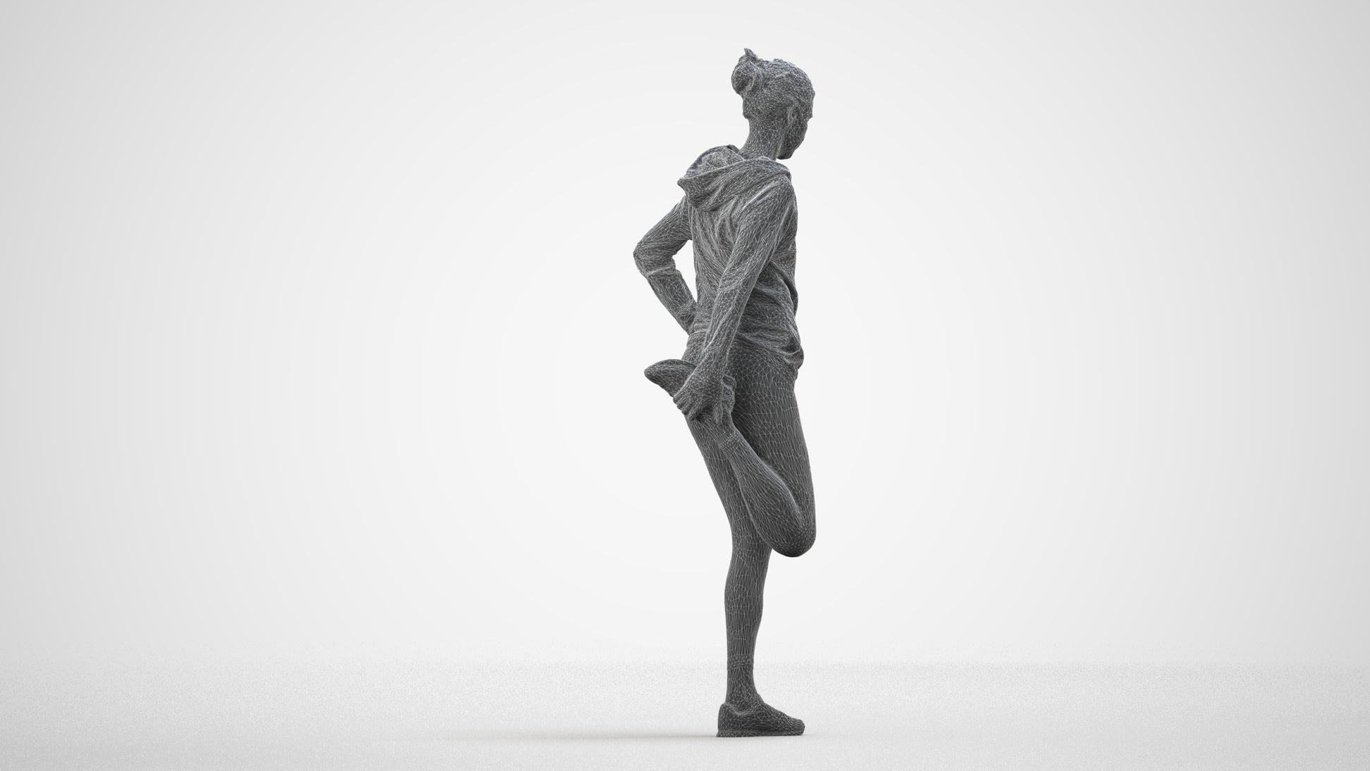 realistic 3D people woman sport, render-ready for V-Ray and Corona, FBX OBJ, wireframe side view