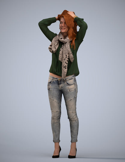 scanned 3D woman casual standing, photogrammetry people for Enscape and V-Ray