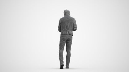 scanned 3D man casual walking, photogrammetry people for Enscape and V-Ray, wireframe front view