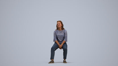 realistic 3D woman casual sitting, scanned archviz people for Blender and 3ds Max, standing pose render