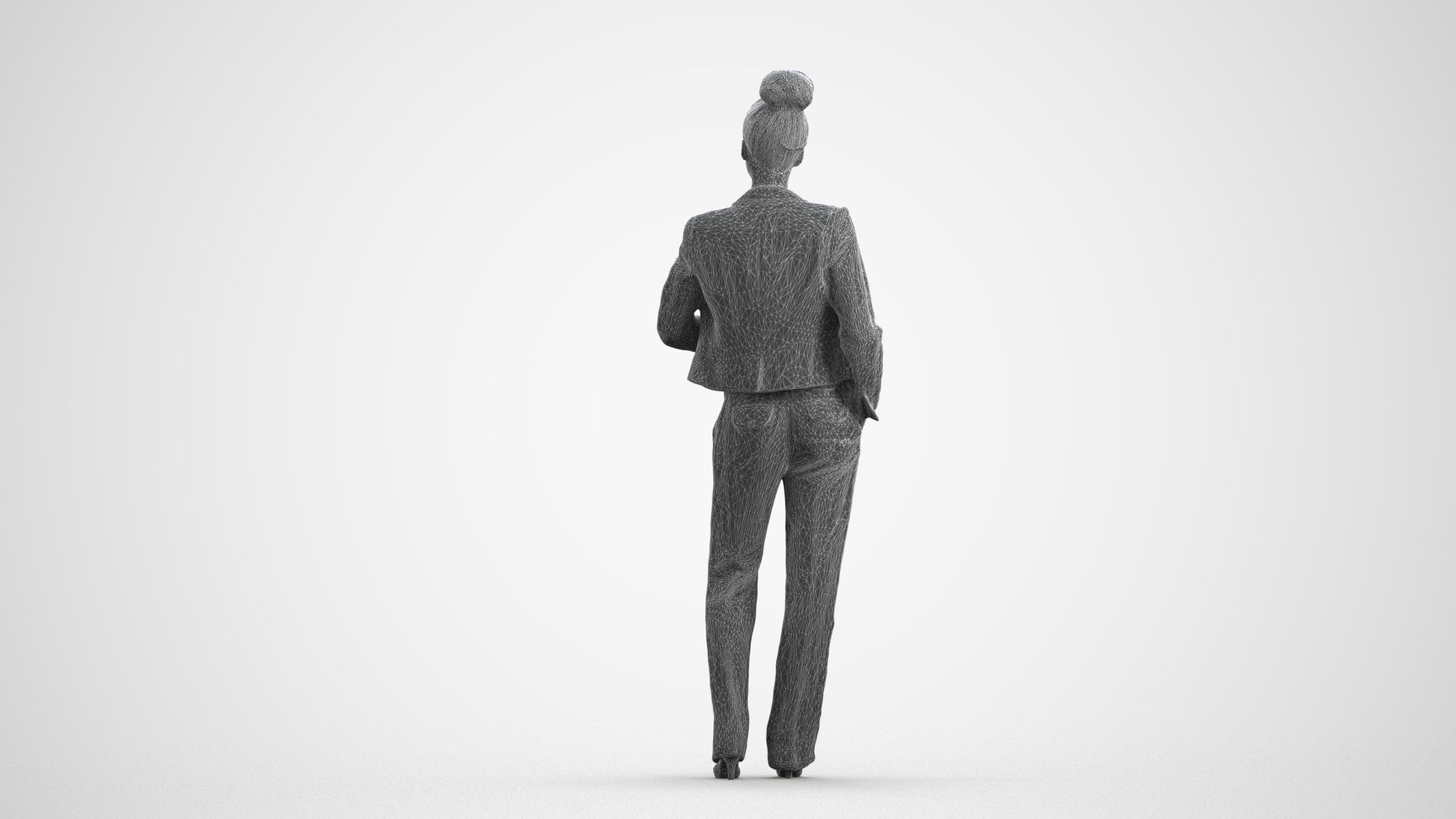 scanned 3D woman business standing, photogrammetry people for Enscape and V-Ray, wireframe front view