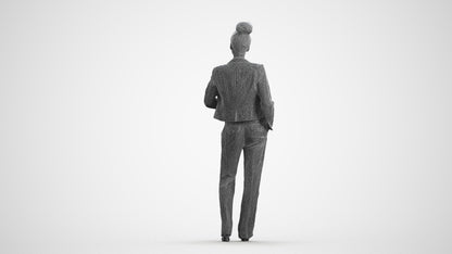 scanned 3D woman business standing, photogrammetry people for Enscape and V-Ray, wireframe front view