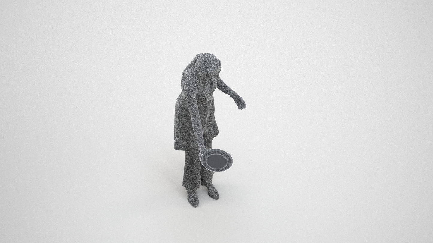 realistic 3D human woman hospitality, archviz people FBX OBJ for Blender, wireframe three-quarter view