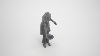 realistic 3D human woman hospitality, archviz people FBX OBJ for Blender, wireframe three-quarter view