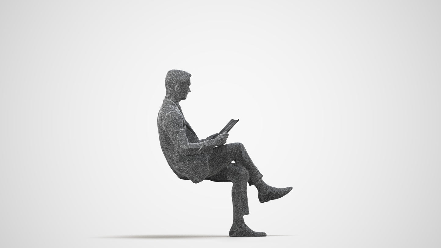 realistic 3D man business, scanned archviz people for Blender and 3ds Max, wireframe side view