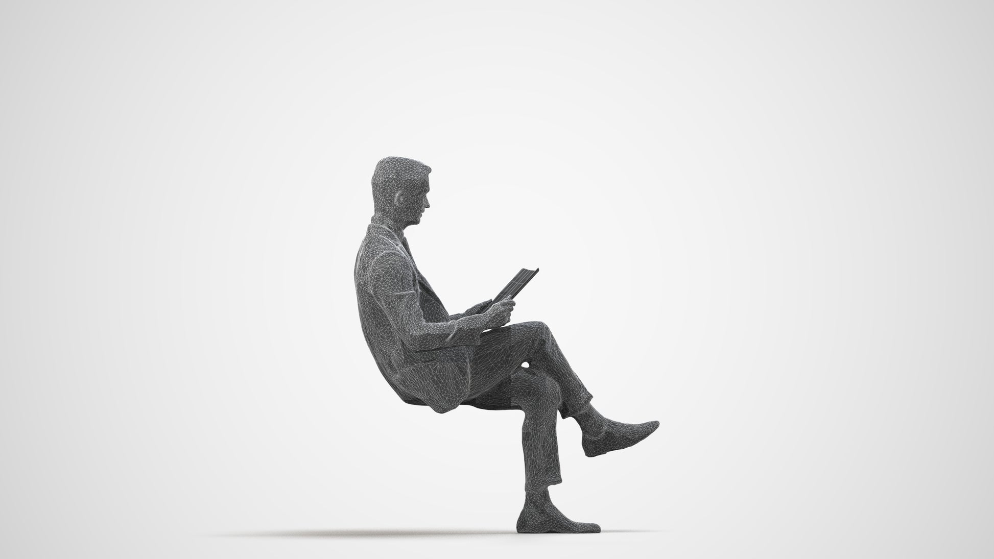 realistic 3D man business, scanned archviz people for Blender and 3ds Max, wireframe side view