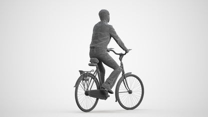 3D scanned man cycling business, photorealistic archviz people for Enscape and SketchUp, wireframe front view