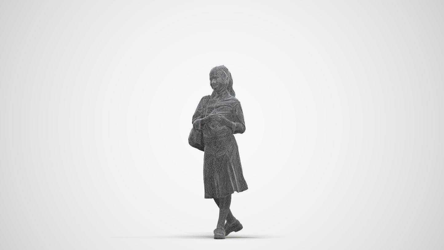 3D human model girl kids, photogrammetry scanned person for archviz, three-quarter front view render