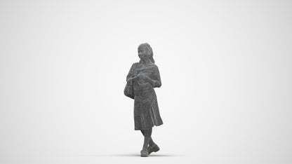 3D human model girl kids, photogrammetry scanned person for archviz, three-quarter front view render