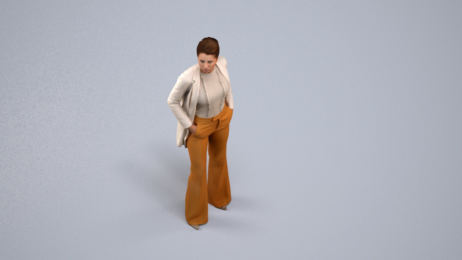 3D people model woman business standing, scanned human for 3ds Max rendering, back view render