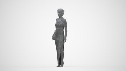3D human model woman formal formalaffairs, photogrammetry scanned person for archviz, wireframe back view