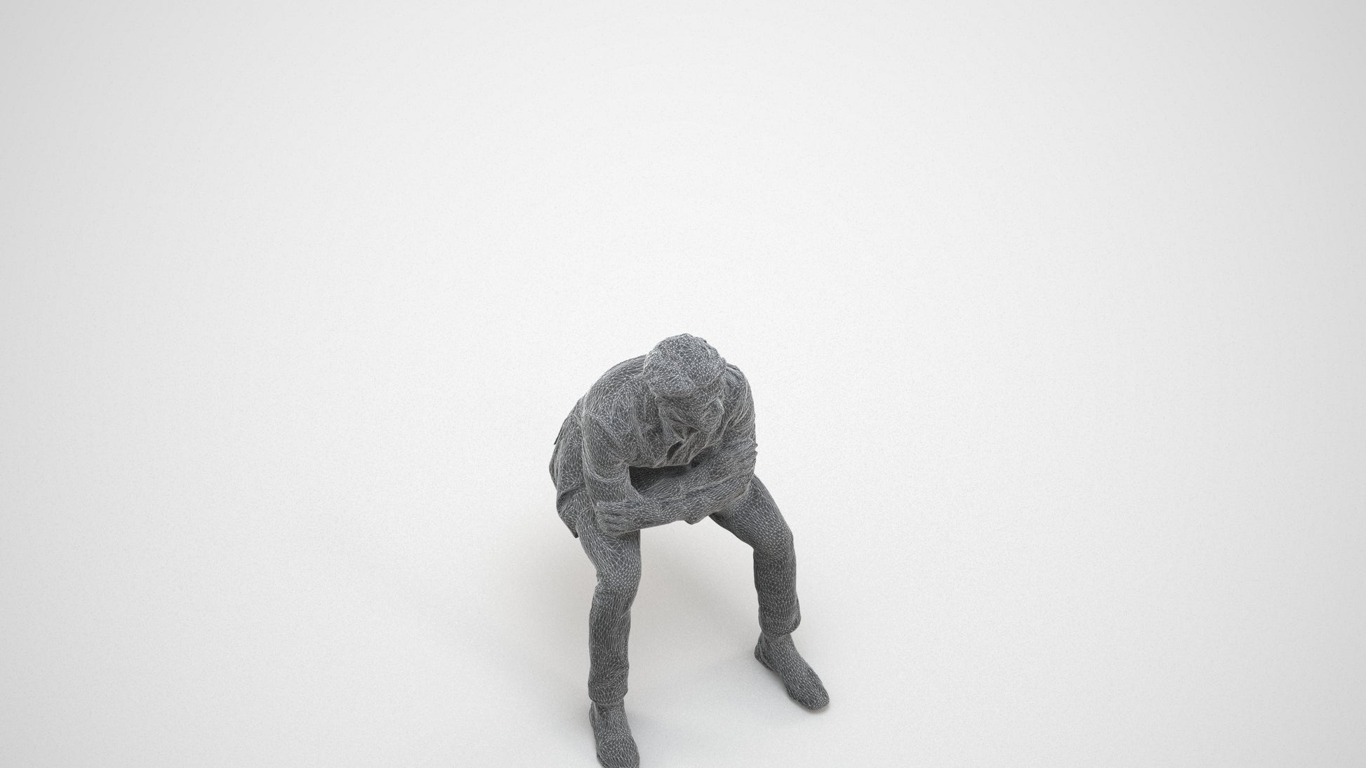 3D human model man business, photogrammetry scanned person for archviz, wireframe three-quarter view