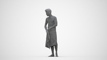3D human model man casual bathroom, photogrammetry scanned person for archviz, wireframe back view