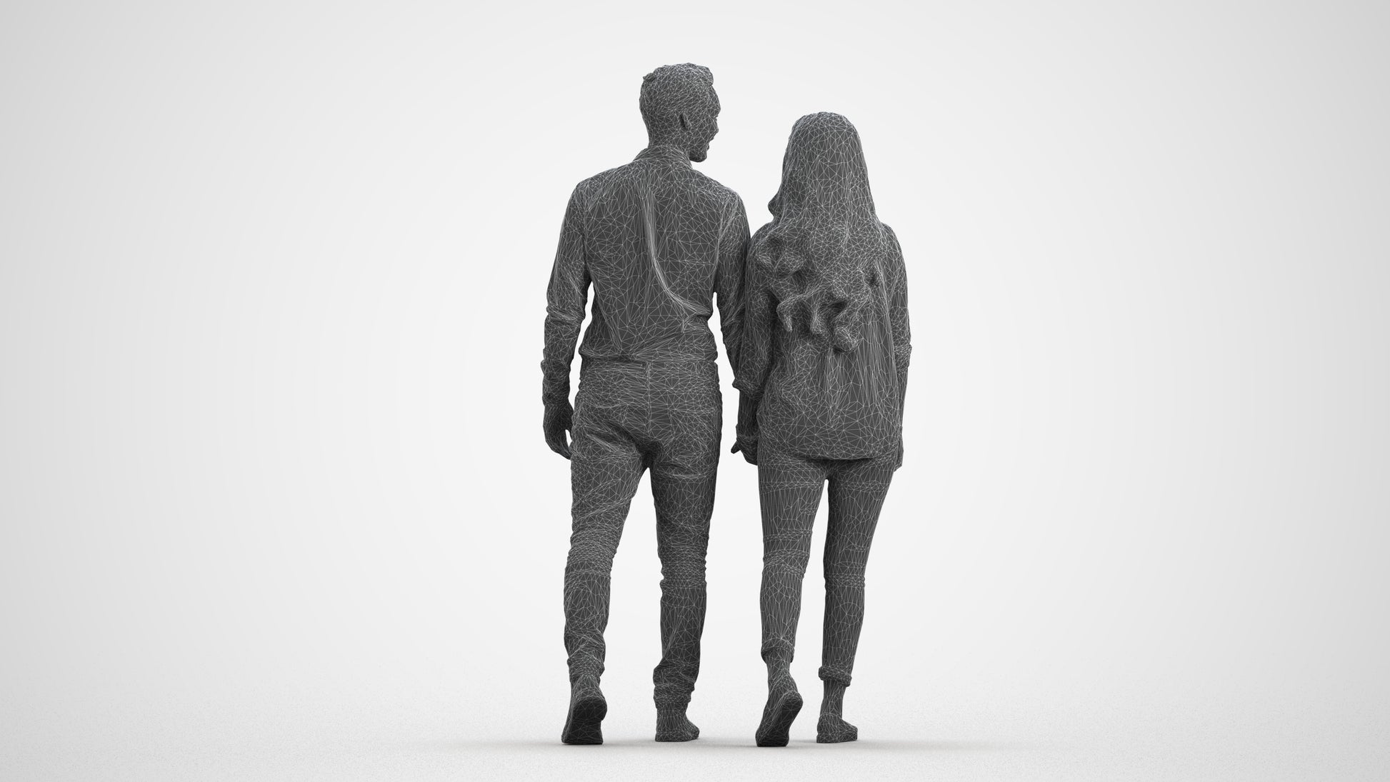realistic 3D human woman casual couple, archviz people FBX OBJ for Blender, wireframe front view
