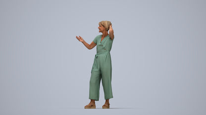 realistic 3D human senior woman casual standing, archviz people FBX OBJ for Blender, top-down view render