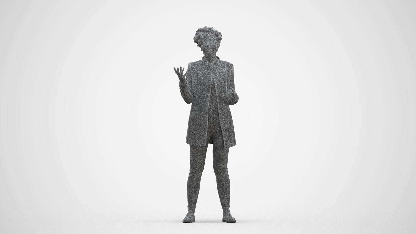 realistic 3D woman business standing, scanned archviz people for Blender and 3ds Max, three-quarter front view render