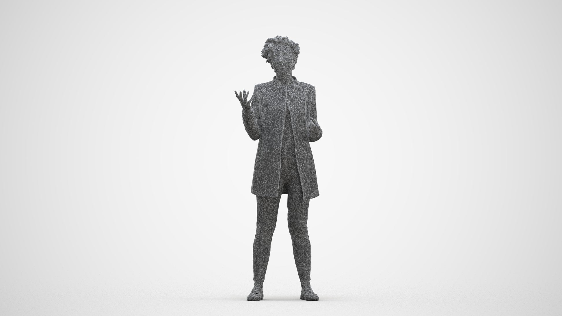 realistic 3D woman business standing, scanned archviz people for Blender and 3ds Max, three-quarter front view render