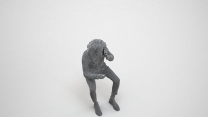 3D scanned man sitting business, photorealistic archviz people for Enscape and SketchUp, wireframe three-quarter view