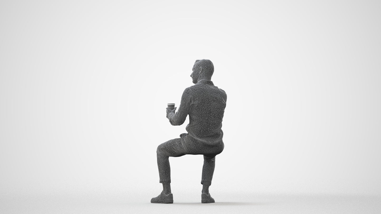 realistic 3D people man casual sitting, render-ready for V-Ray and Corona, FBX OBJ, square thumbnail