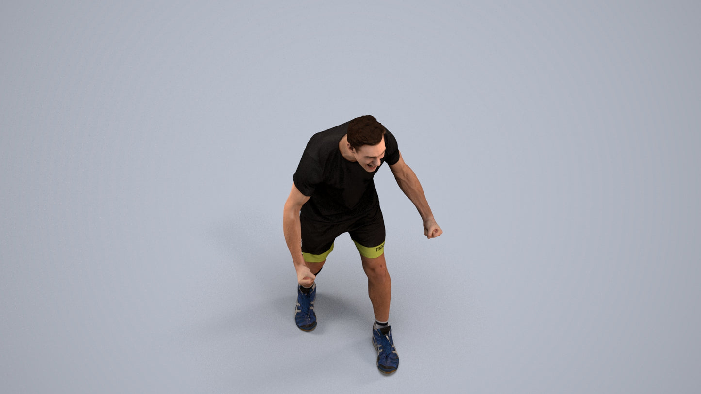 3D human model man sport, photogrammetry scanned person for archviz, back view render