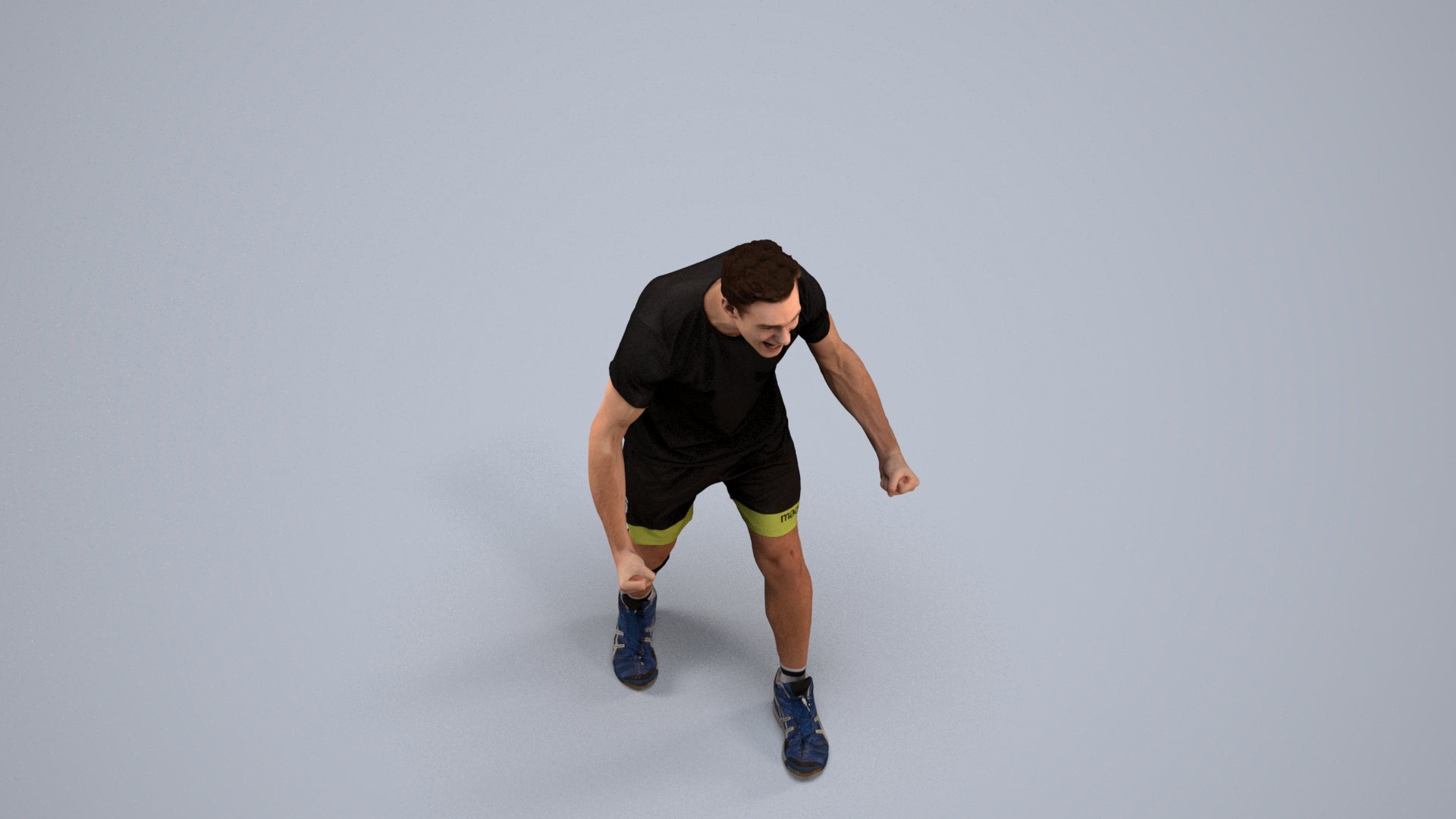 3D human model man sport, photogrammetry scanned person for archviz, back view render