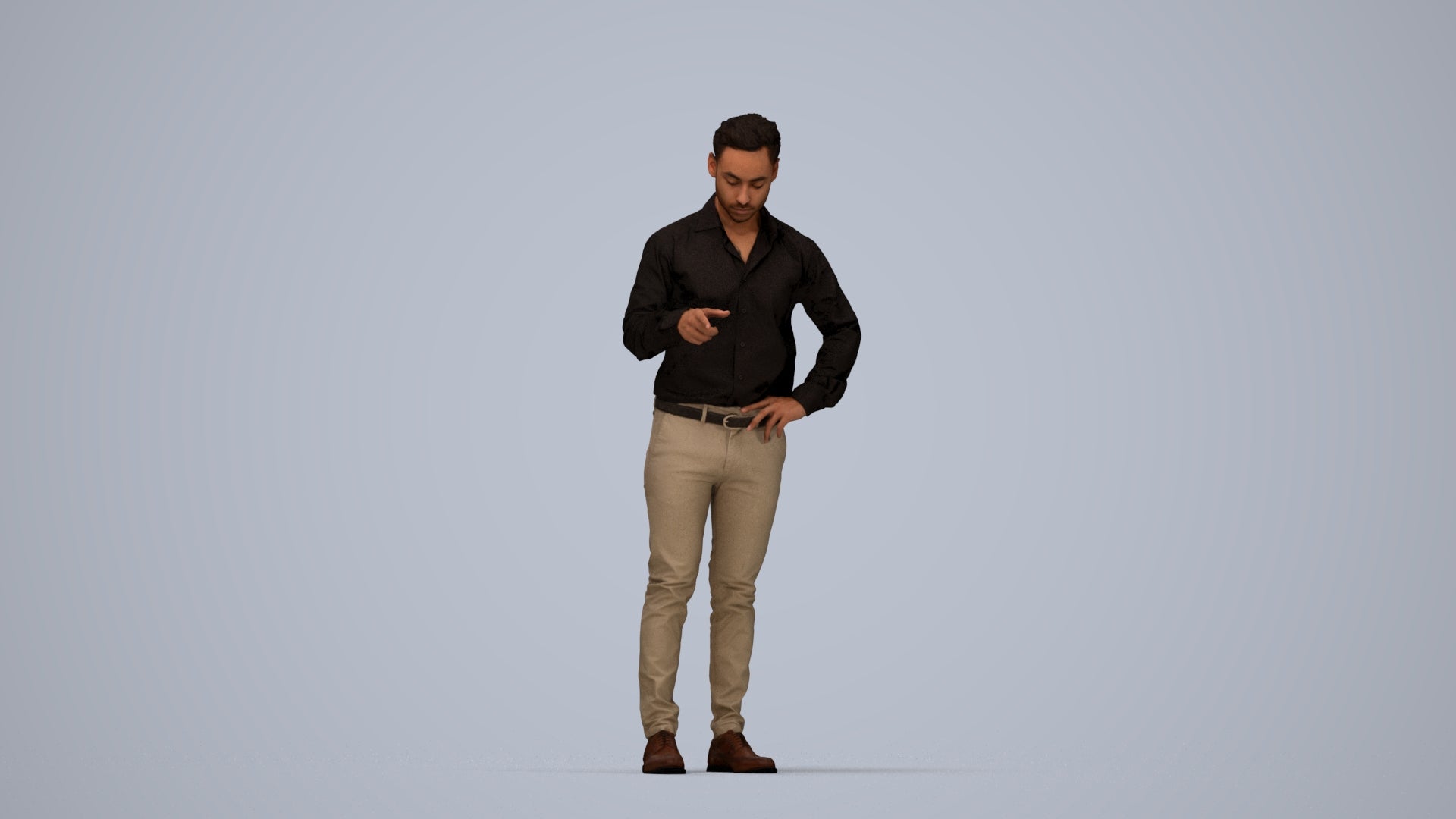 realistic 3D man business standing, scanned archviz people for Blender and 3ds Max, top-down view render