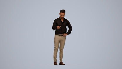 realistic 3D man business standing, scanned archviz people for Blender and 3ds Max, top-down view render