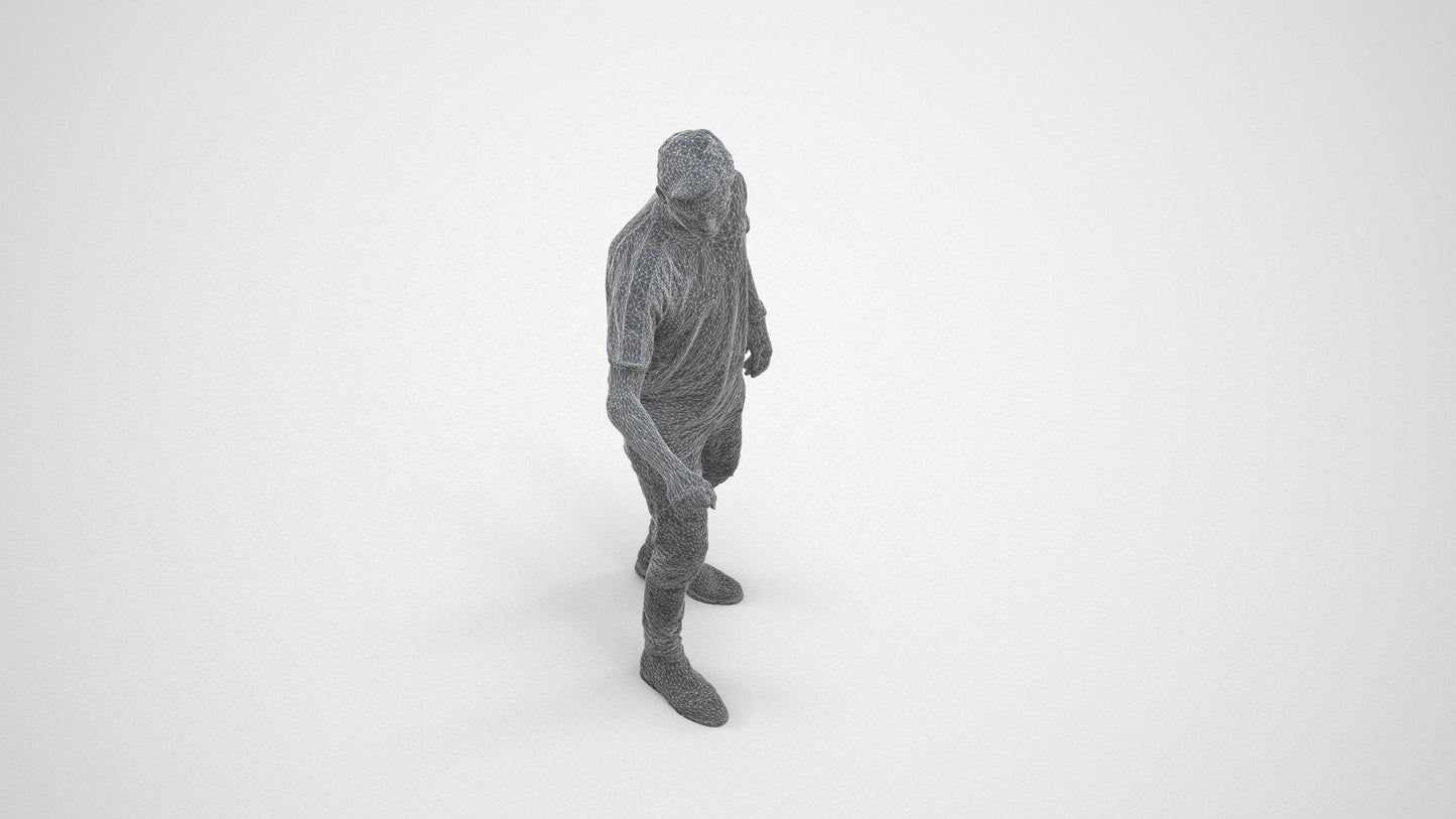 3D scanned man door casual, photorealistic archviz people for Enscape and SketchUp, wireframe three-quarter view