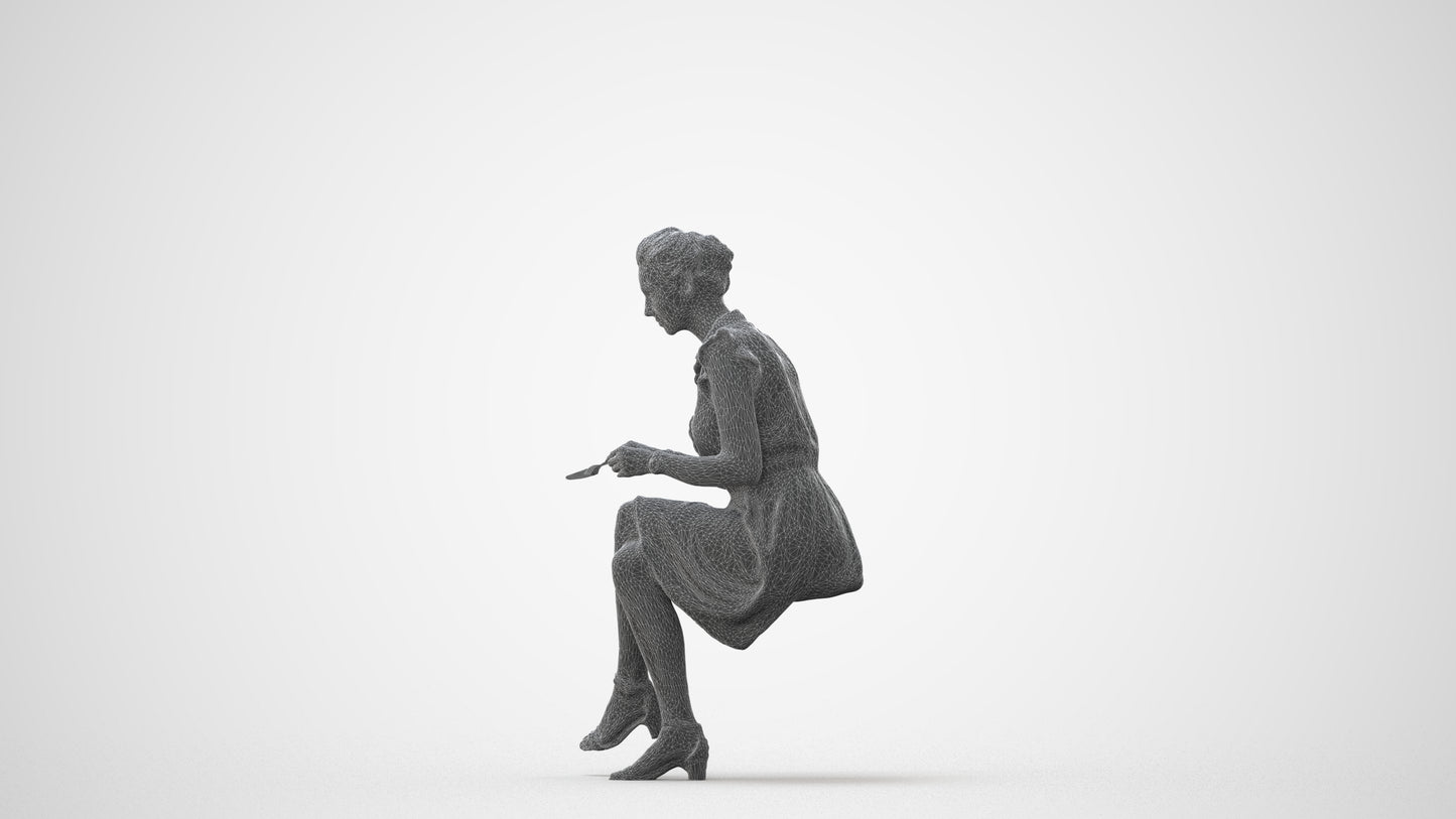 3D scanned woman sitting casual, photorealistic archviz people for Enscape and SketchUp, square thumbnail