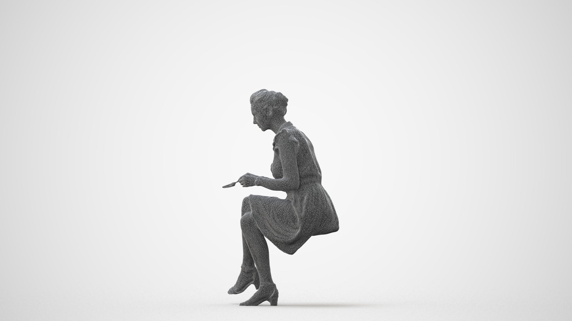 3D scanned woman sitting casual, photorealistic archviz people for Enscape and SketchUp, square thumbnail