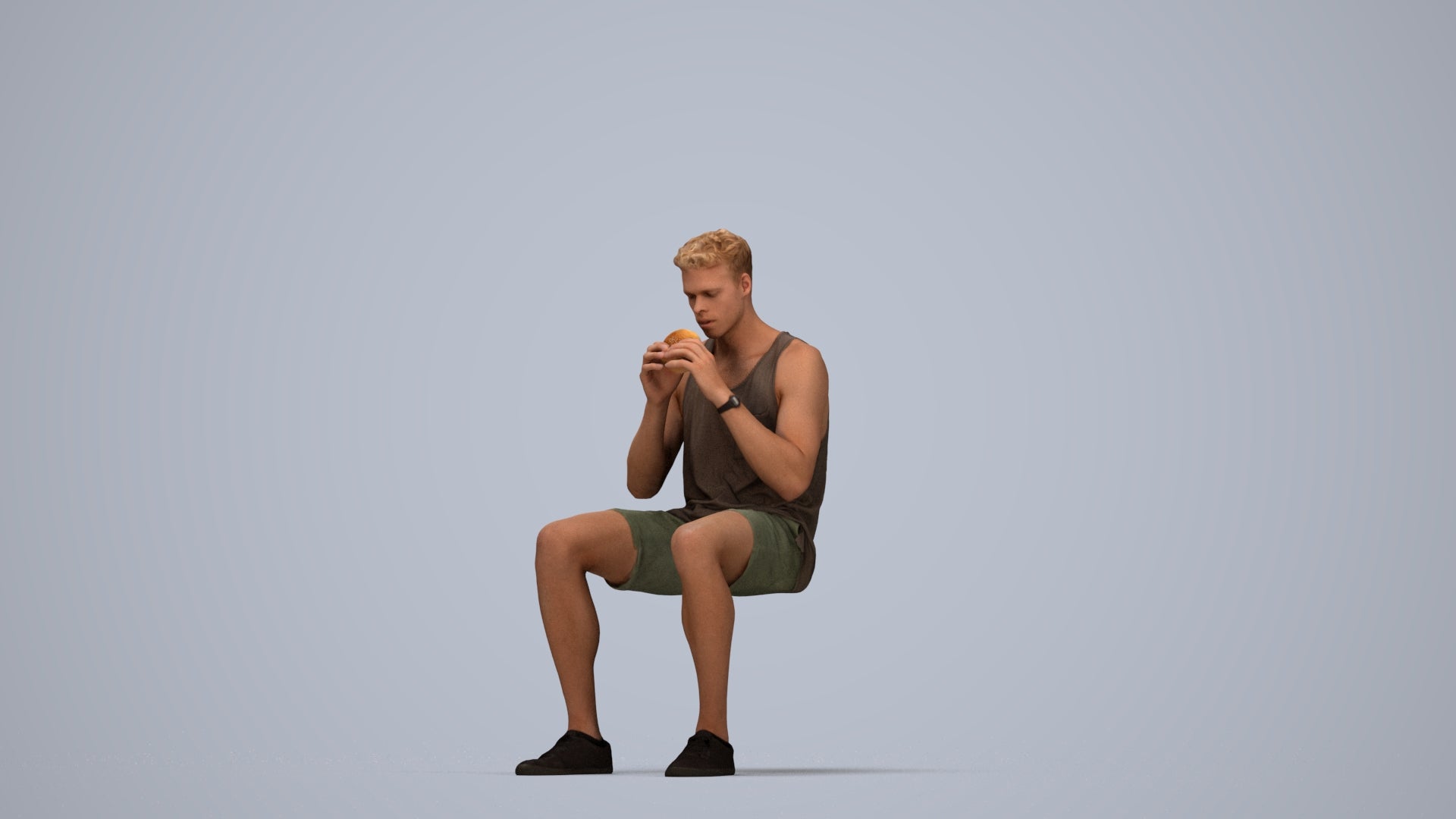 3D scanned man sitting casual, photorealistic archviz people for Enscape and SketchUp, top-down view render