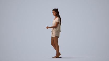 photogrammetry 3D woman casual door, realistic human model archviz FBX, three-quarter view render