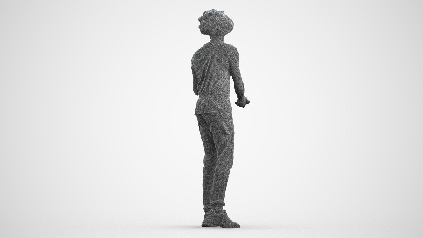 realistic 3D human man standing, archviz people FBX OBJ for Blender, wireframe front view