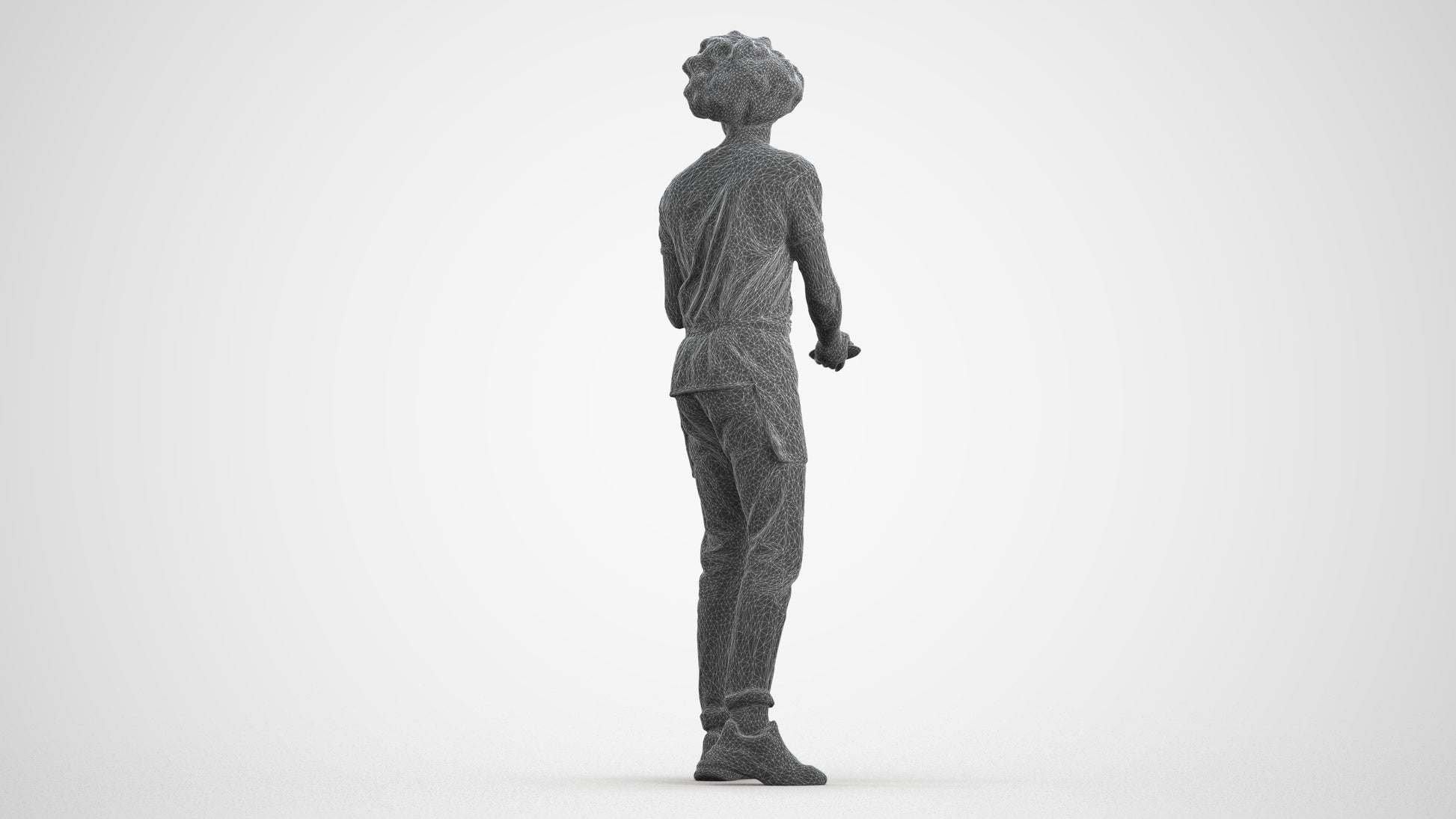 realistic 3D human man standing, archviz people FBX OBJ for Blender, wireframe front view