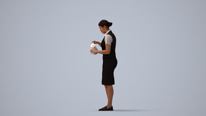 realistic 3D woman hospitality, scanned archviz people for Blender and 3ds Max, three-quarter view render