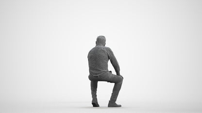 3D people model man casual sitting, scanned human for 3ds Max rendering, wireframe front view