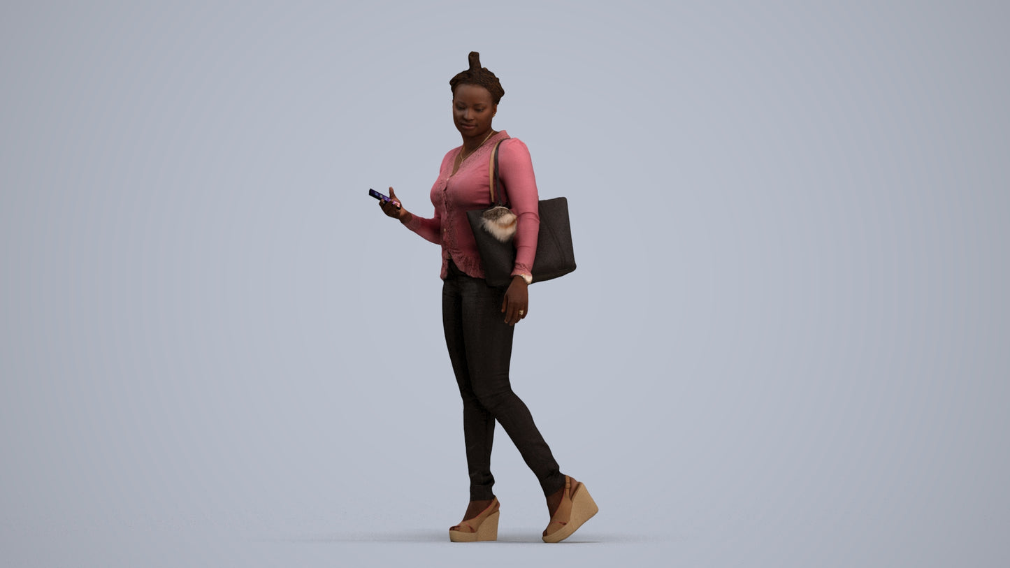 photogrammetry 3D woman casual walking, realistic human model archviz FBX, standing pose render