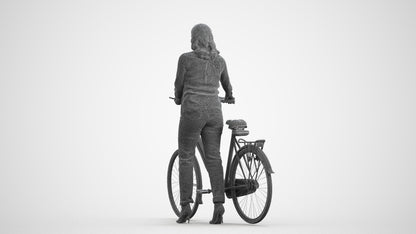 realistic 3D human woman casual cycling, archviz people FBX OBJ for Blender, wireframe front view