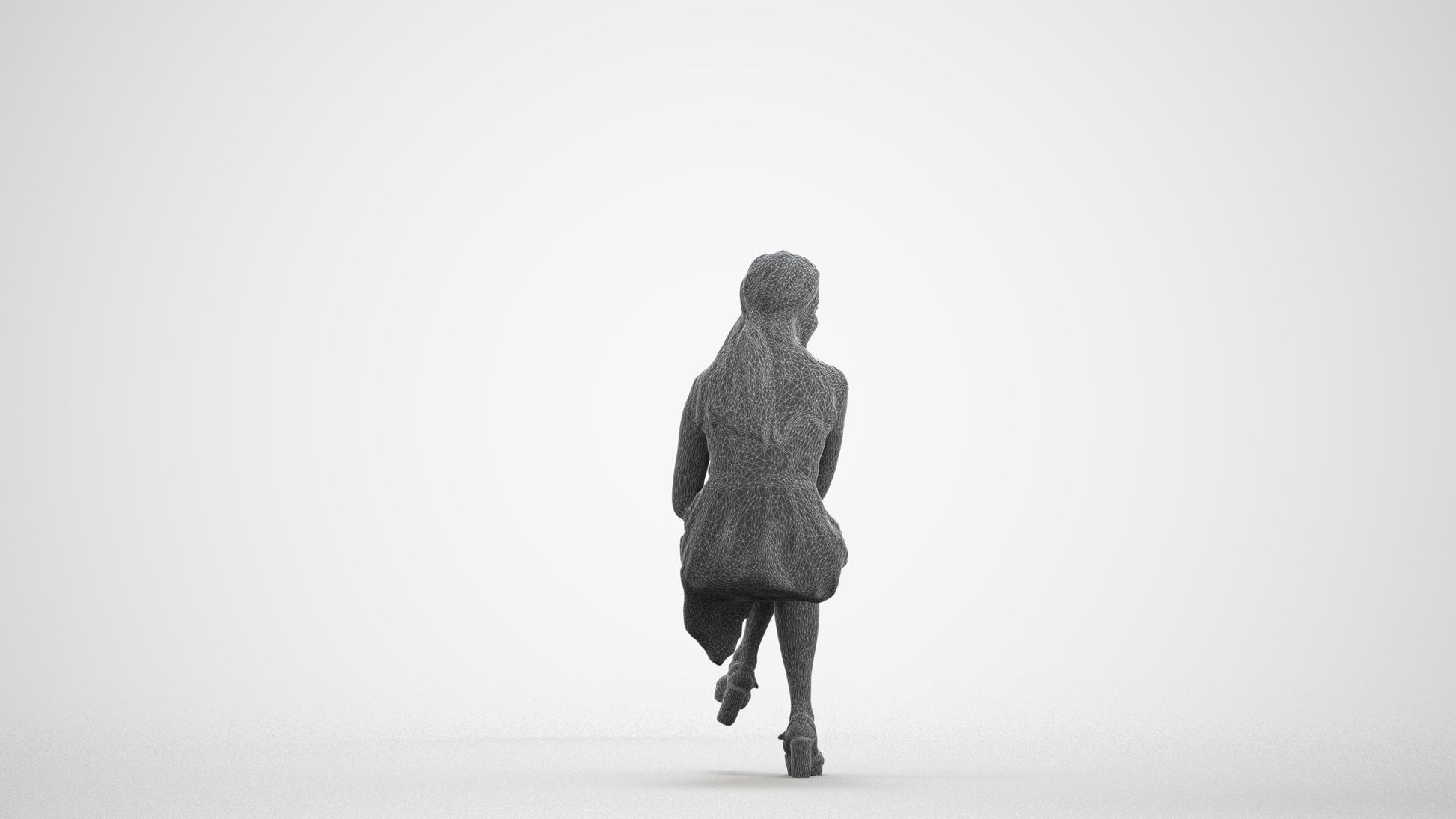 realistic 3D people woman formal sitting, render-ready for V-Ray and Corona, FBX OBJ, wireframe front view